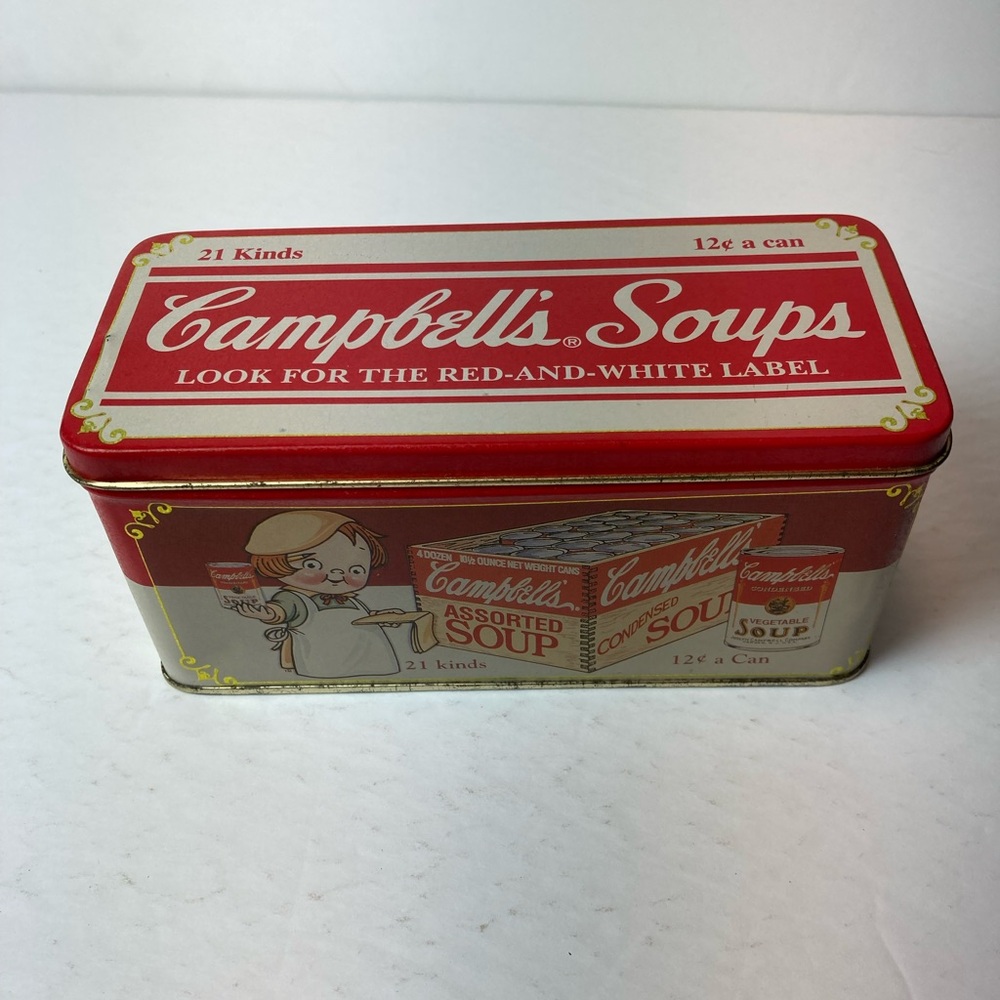 Collectible Vintage 1996 Campbells Soup Tin Cracker Box Bristol Ware 6 3/4x3x3"
